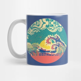 Sunset over sea retro design Mug